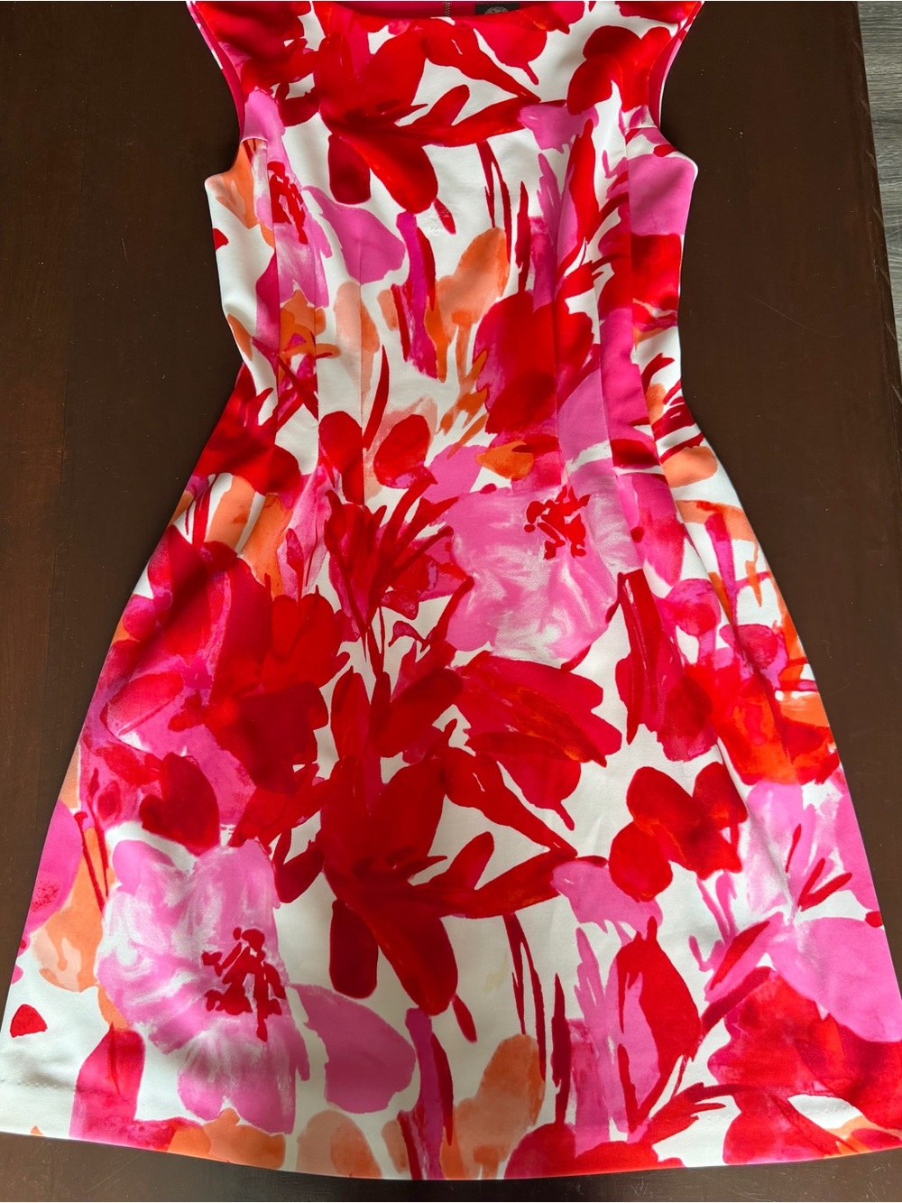 Vince Camuto Floral Midi Sheath Dress in White, Red, Pink & Orange
